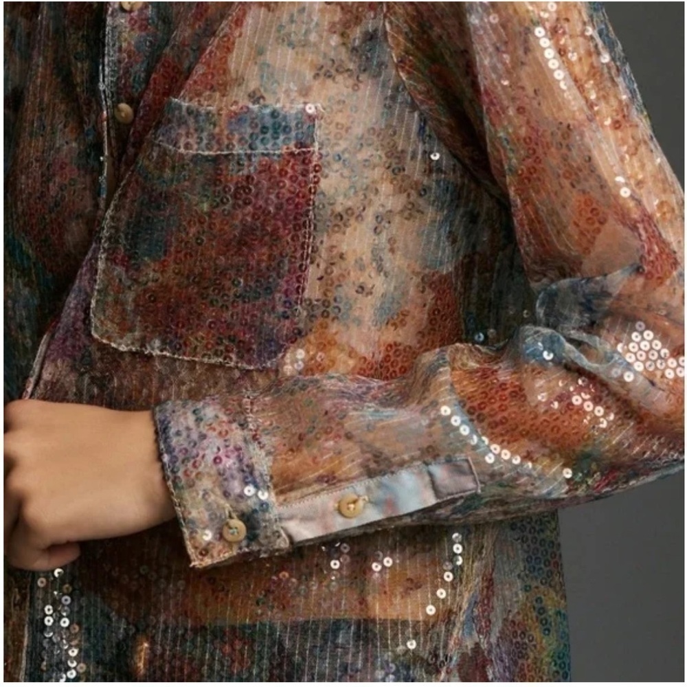 Anthropologie Pilcro Shrunken Sequin Buttondown Shirt - Picture 3 of 3